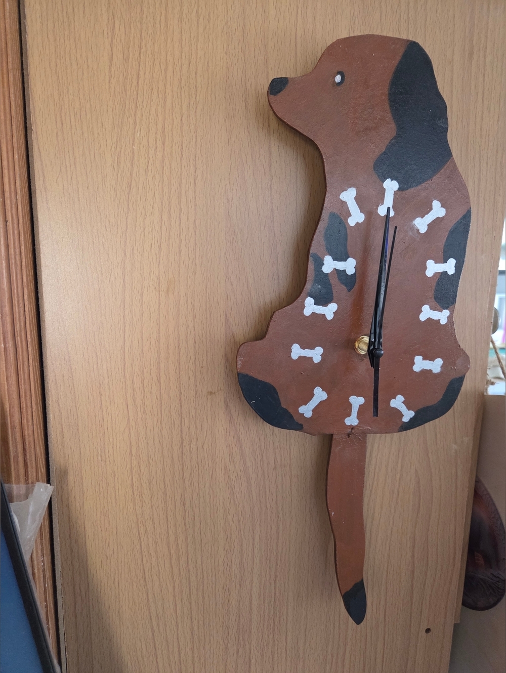 Handmade Wood Dog Clock With Bone Painted Numbers
